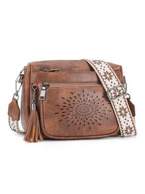 Small Crossbody Bag Vegan Faux Leather Adjustable Strap Tassel Purse
